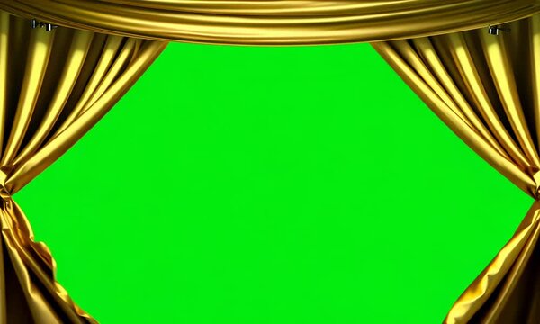 Opening yellow wavy curtain with spotlight motion animation green screen background