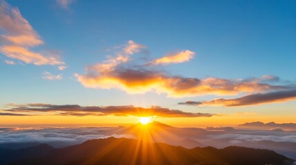 Fototapeta premium Breathtaking sunrise view over mountains with vibrant clouds lighting up the sky at dawn : Generative AI