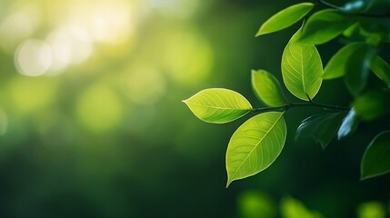 Beautiful close up of bright green leaves glistening in natural sunlight amidst a lush background : Generative AI