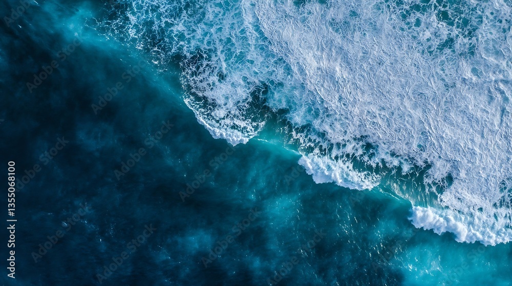 Poster aerial view of vibrant ocean waves crashing on sandy beach capturing the essence of summer bliss : g
