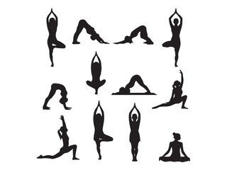 silhouettes of yoga poses