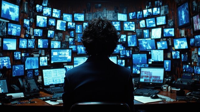 Security operative monitors numerous screens