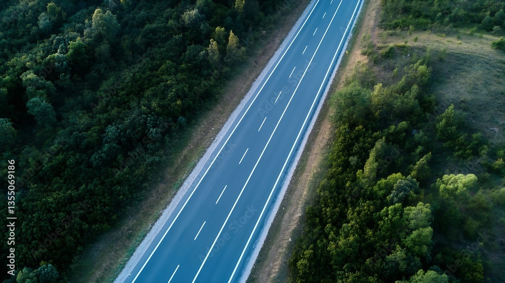 Poster aerial view of an open road surrounded by lush green trees showcasing a scenic landscape : generativ