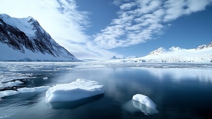 Fototapeta premium Breathtaking view of icy mountains and tranquil waters in a stunning polar landscape under a clear blue sky : Generative AI