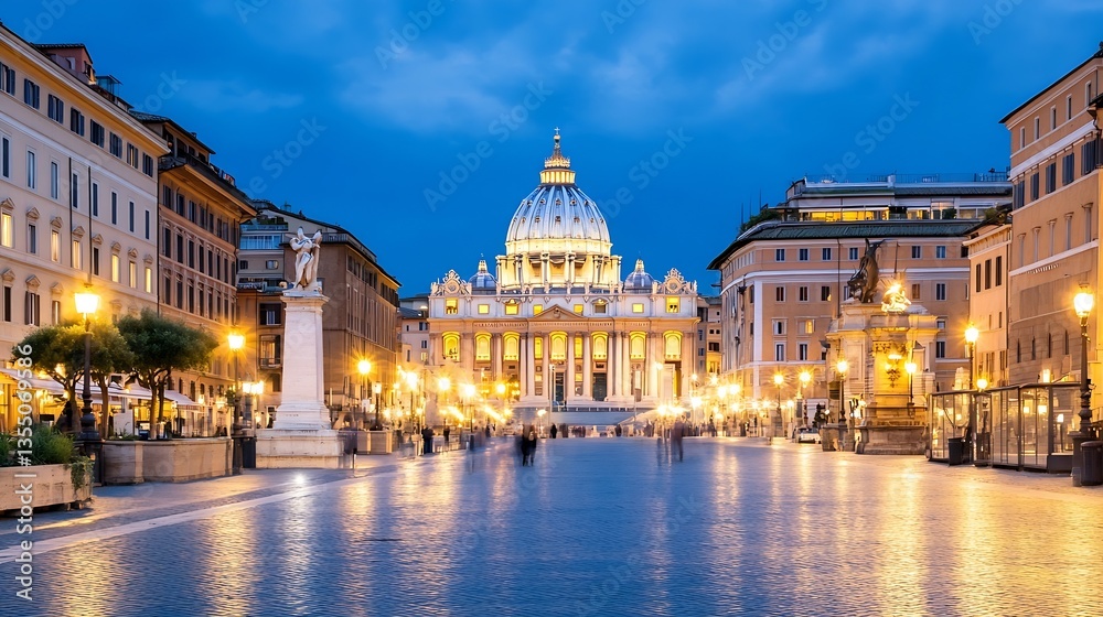 Poster st. peter's basilica illuminated at night creating a breathtaking view in vatican city : generative 