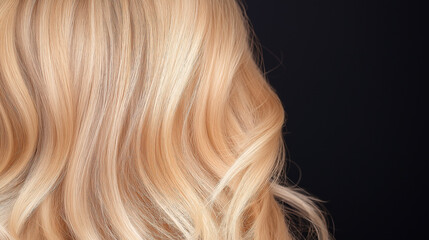 Naklejka premium Wavy blonde hair flowing against dark background