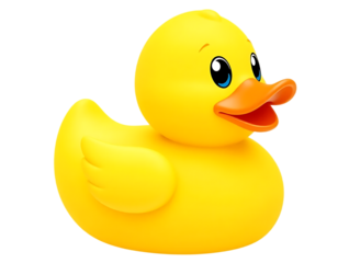 A vibrant yellow rubber duck, a classic toy for bath time fun and childhood play.