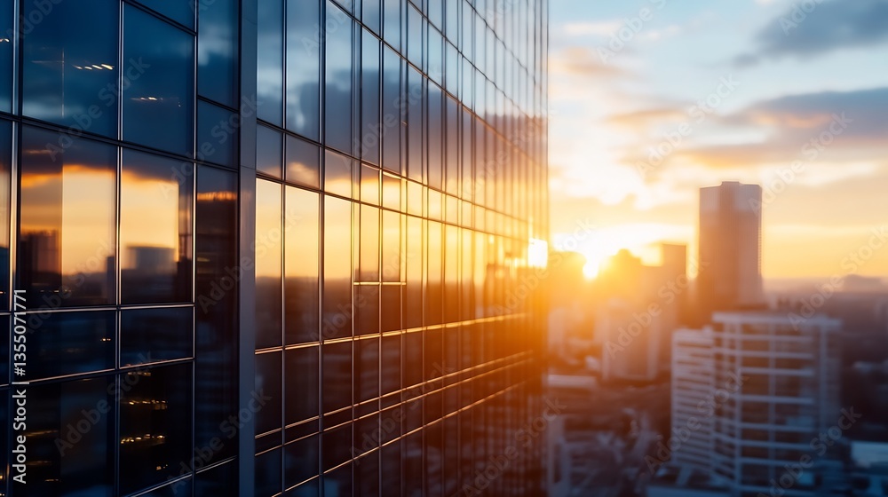 Aufkleber stunning sunset reflection on modern skyscraper windows creating a captivating urban landscape : gen