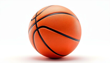 basketball, orange, spherical, textured, leather, black lines, sport equipment, closeup, detailed, realistic, studio lighting, white background 