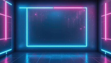 Dynamic neon light display modern studio digital art futuristic environment wide-angle view abstract concepts for engaging visual experiences