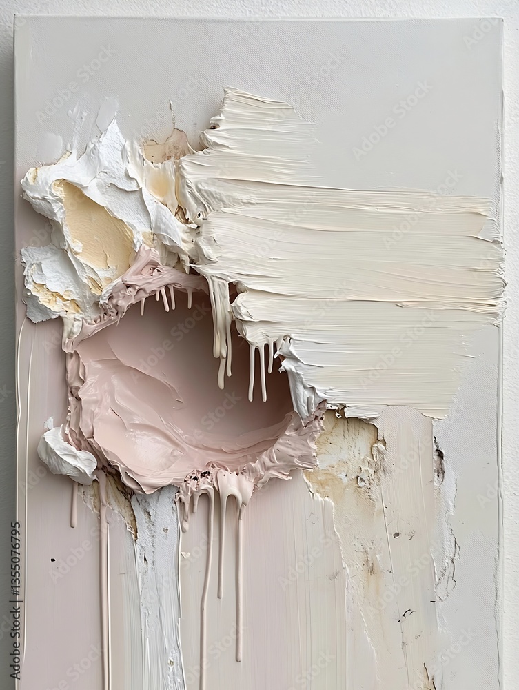 Leinwandbilder Textured abstract painting with layers of paint in soft pastel colors and drips : Generative AI