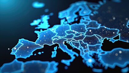 European telecommunication network connected over Europe, France, Germany, UK, Italy. Concept about internet, global communication tech for finance, banking. Global positioning system, digital