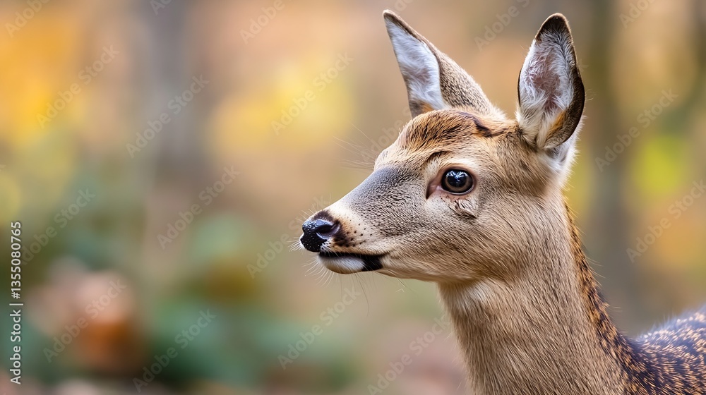 Poster elegant deer gazing curiously in a forest surrounded by autumn colors : generative ai