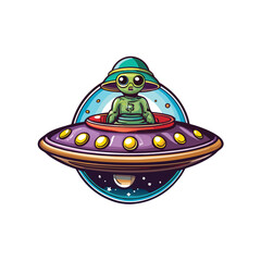 A retro-styled alien, wielding a vintage-looking vial, gracefully lands on a vibrant Earth landscape at sunset.  Focus on detailed costume & environment.
