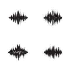 set collection black grunge effect vector sound waves flow isolated on a white background flat design