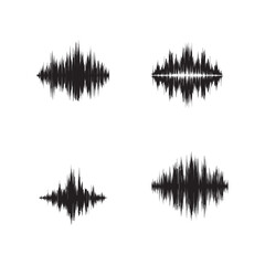 set collection black grunge effect vector sound waves flow isolated on a white background flat design