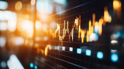 Abstract representation of stock market data with dynamic charts and glowing trends indicating financial growth : Generative AI