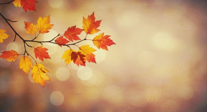 Autumn Leaves Branch - Vibrant orange and yellow autumn leaves on a branch against a soft bokeh background. Perfect for fall themes