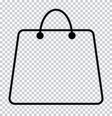 Shopping Bag Icon | Minimal Outline Bag Vector | Transparent Background Handbag Symbol.