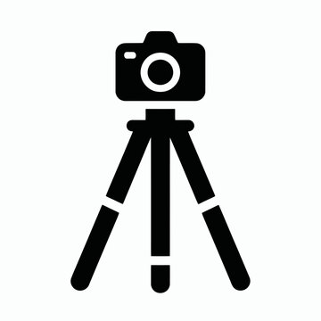 recommend clip art: very simple flat and minimalist Camera Tripod silhouette in black on a white background