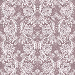 Seamless abstract lace floral background. Hand made vector white flowers pattern.