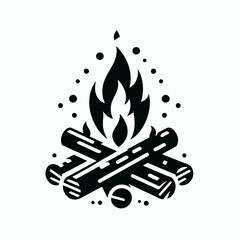very simple flat and minimalist Campfire Logs silhouette in black on a white background 