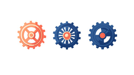 Modern style illustration featuring a set of three distinct gears in vibrant colors on a clean background