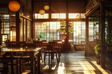 Interior of a dining room at a Japanese restaurant