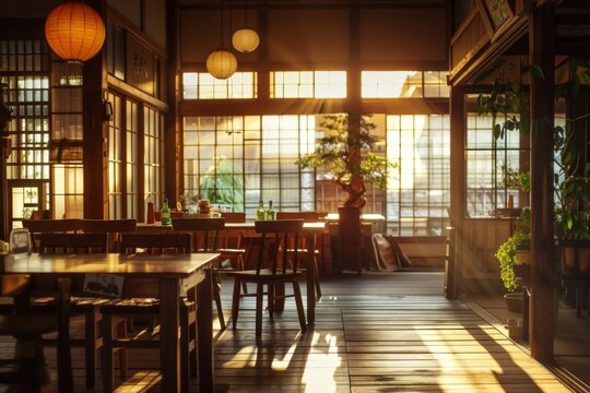 Interior of a dining room at a Japanese restaurant