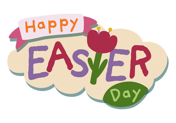 Colorful Happy Easter Day Typography Logo Headline