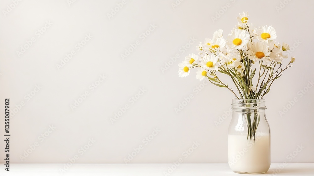 Poster beautiful bouquet of white daisies in a mason jar set against a minimalistic background : generative