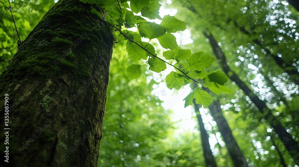 Leinwandbilder lush green forest with sunlight filtering through leaves creating a tranquil and serene atmosphere :