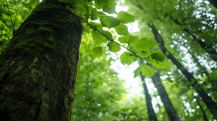 Fototapeta premium Lush Green Forest with Sunlight Filtering Through Leaves Creating a Tranquil and Serene Atmosphere : Generative AI