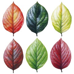 Obraz premium Colorful leaves on white background. Autumn transition for natural variety.