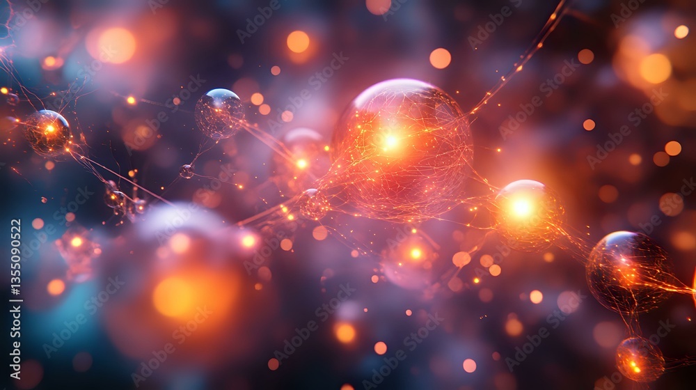 Aufkleber glowing orange and blue neural network visualization with interconnected nodes and synapses creating