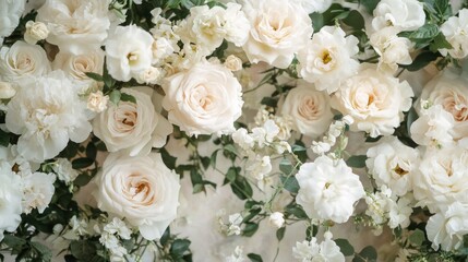 Elegant White Floral Arrangement, Luxurious Bouquet of Roses, Peonies, and other Delicate Blooms