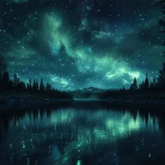 Foto auf Acrylglas Hotel Mystical night sky over a serene lake  © avila