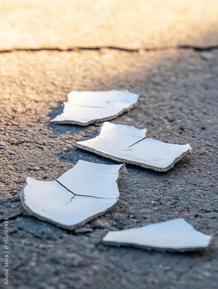 Aufkleber Broken ceramic pieces scattered on a surface creating an artistic and textured focal point : Generative AI