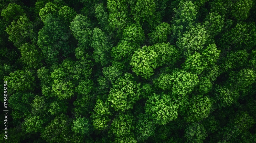 Poster aerial view of dense green forest showcasing vibrant tree canopies : generative ai