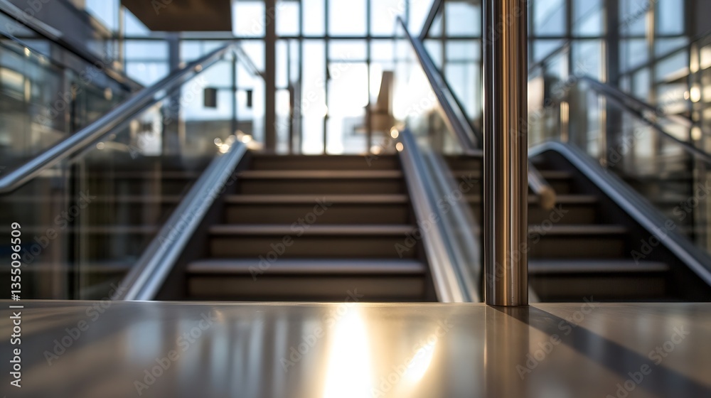 Poster contemporary staircase with a modern glass design leading to bright open spaces and natural light : 
