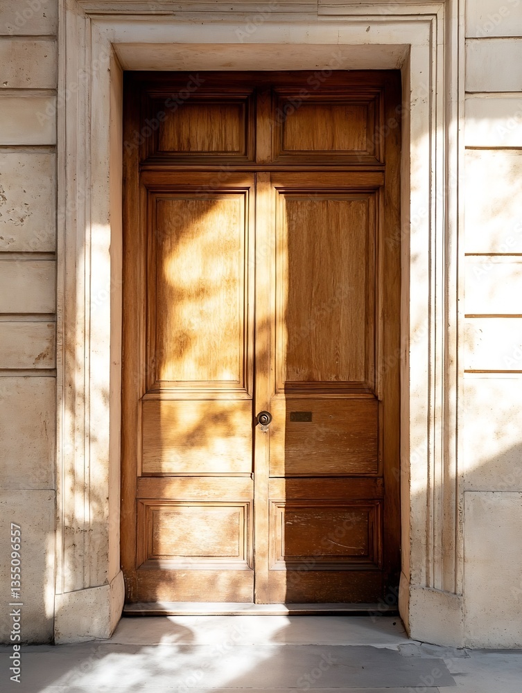 Aufkleber beautiful wooden door framed by shadows and light in an elegant architectural setting : generative a
