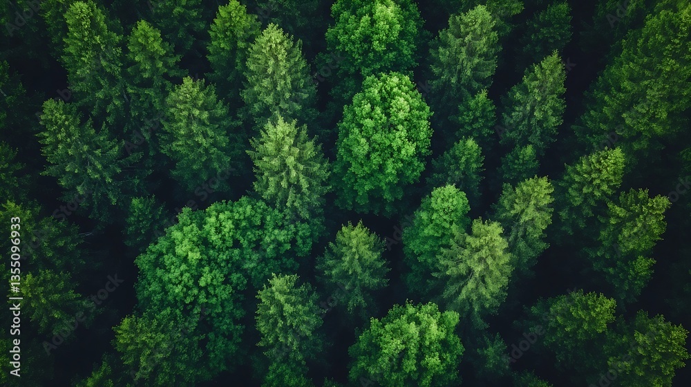 Aufkleber aerial view of lush green trees creating a vibrant forest landscape rich in biodiversity : generativ