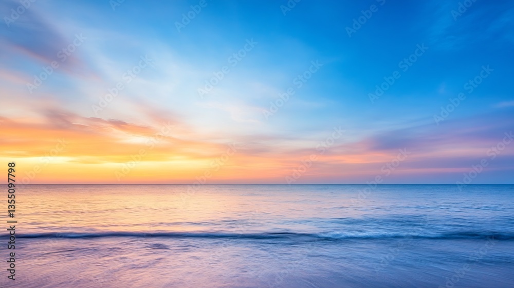 Poster vibrant sunset reflecting on the calm ocean waters creating an enchanting seascape : generative ai