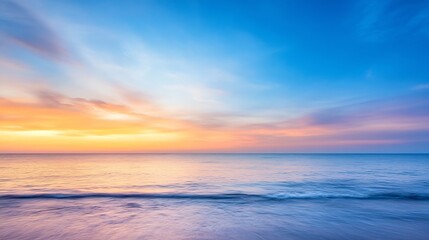 Naklejka premium Vibrant sunset reflecting on the calm ocean waters creating an enchanting seascape : Generative AI