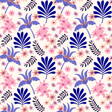 Seamless pattern with vegetal elements, coloured flat graphics