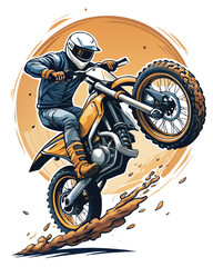 A mountain biker aggressively launches off a steep jump, showcasing detailed suspension components in action; dynamic pose, high-speed motion blur.