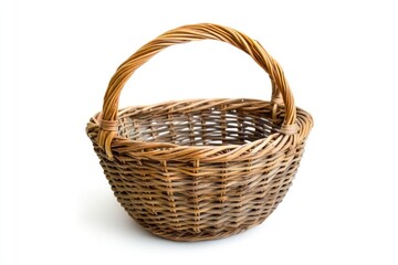 Fototapeta premium Wicker Basket with Handle Isolated on White Background for Design