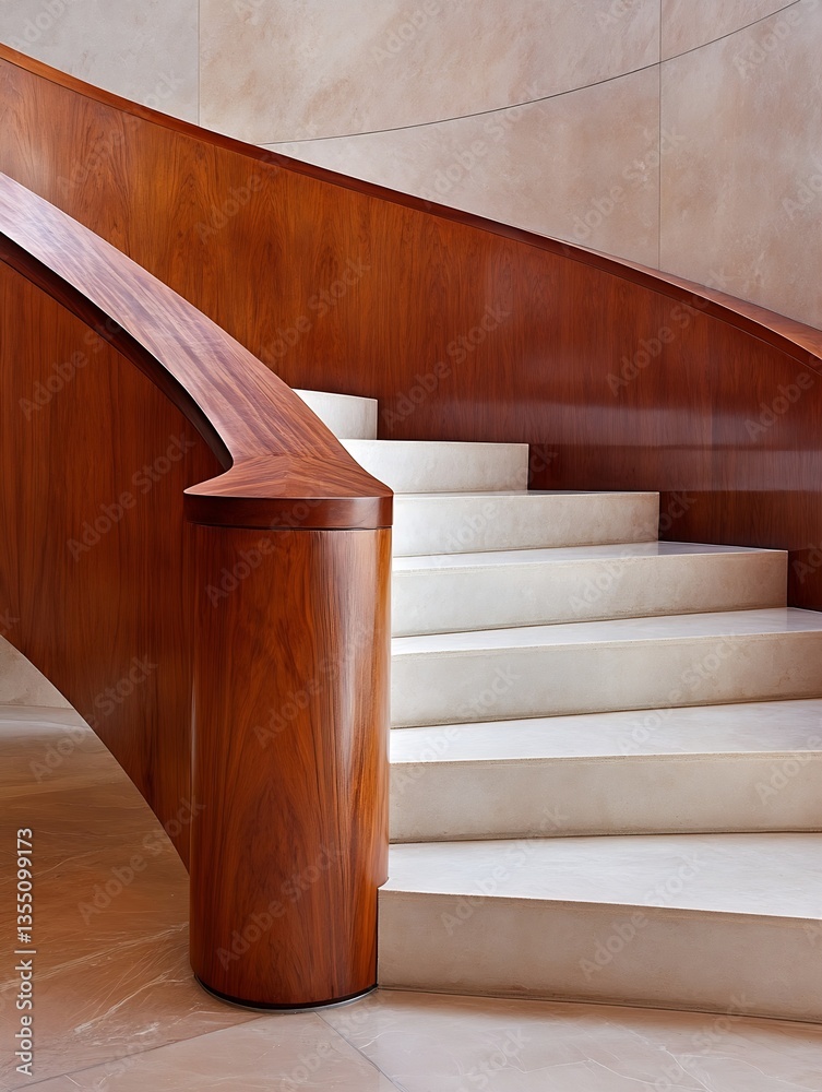 Poster elegant spiral wooden staircase with smooth marble steps showcasing modern architectural design : ge