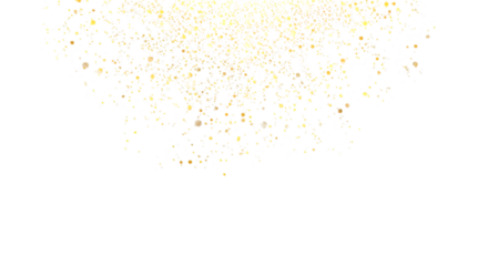 Gold Sparkle light glitter particle. Falling particles of light on transparent background. Stardust glow PNG. Glowing light confetti, Golden glitter bright. Luxury holiday decoration design elements 