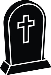 Obraz premium Tombstone Silhouette with Cross, Cemetery Marker, Black and White Minimalist Style Icon